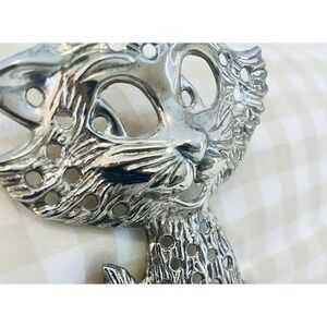 Vintage Cat Earring Tree/Ring Jewelry Holder Cast Metal Silver Plated Retro Mod